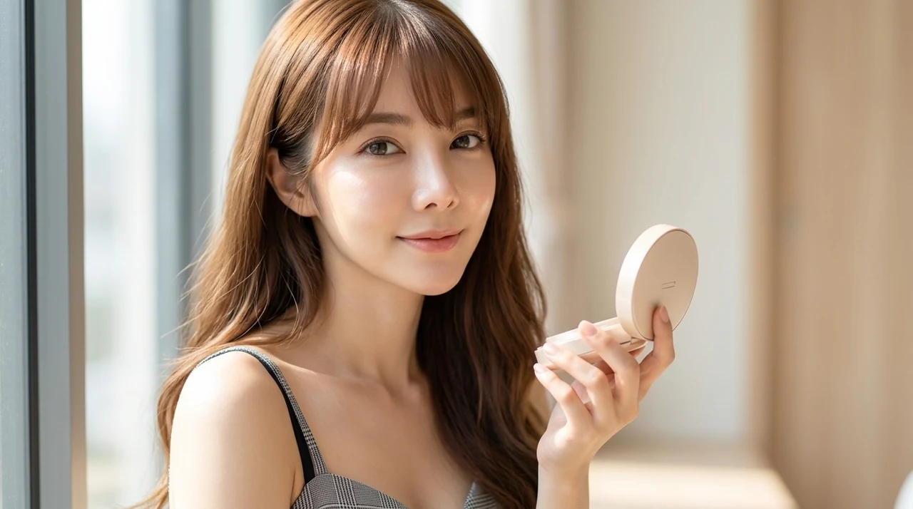 60代が韓国コスメのファンデーションを使う5つのメリットをイメージした写真風の画像