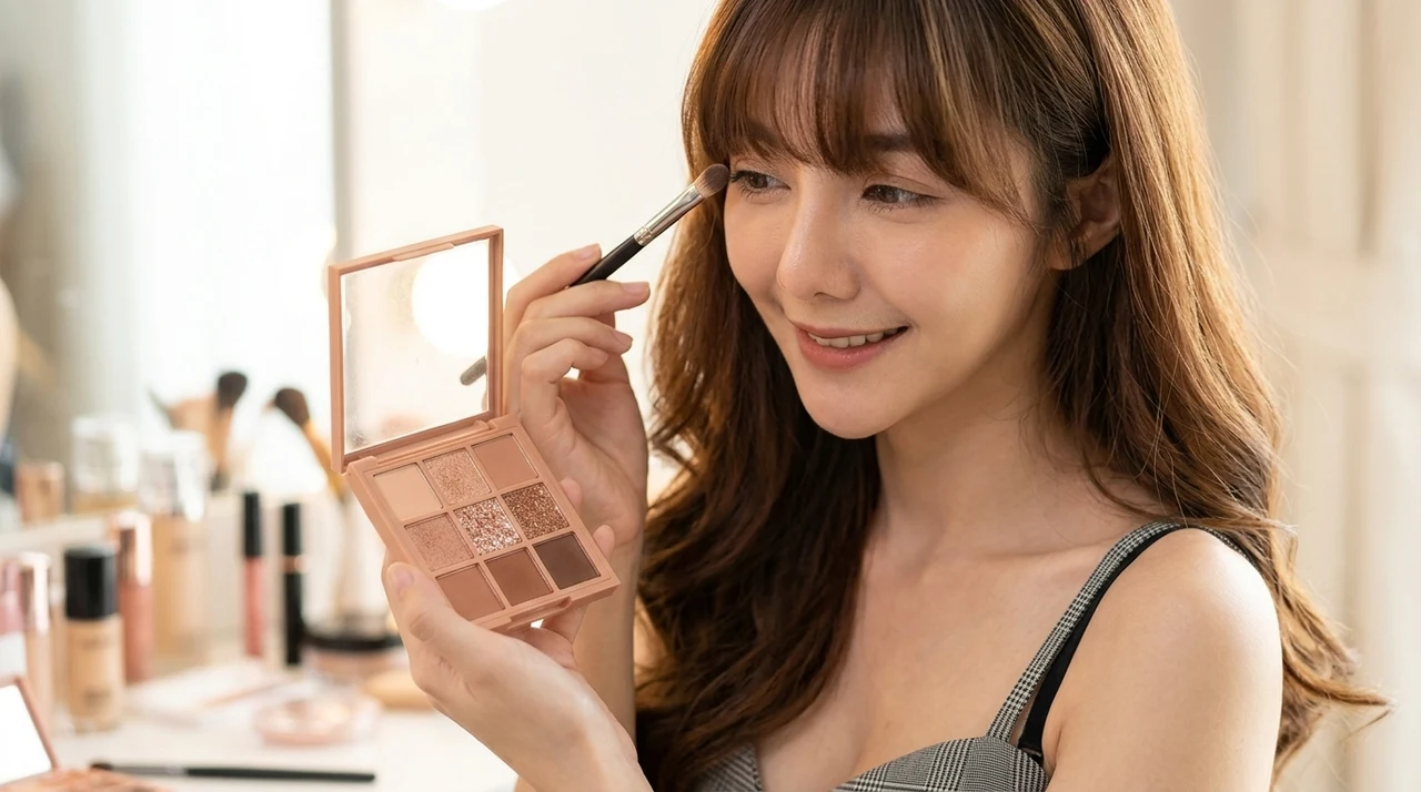 韓国コスメの9色パレットをフル活用する裏技をイメージした写真風の画像