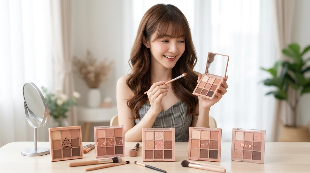 韓国コスメの9色アイシャドウパレットおすすめ5選をイメージした写真風の画像